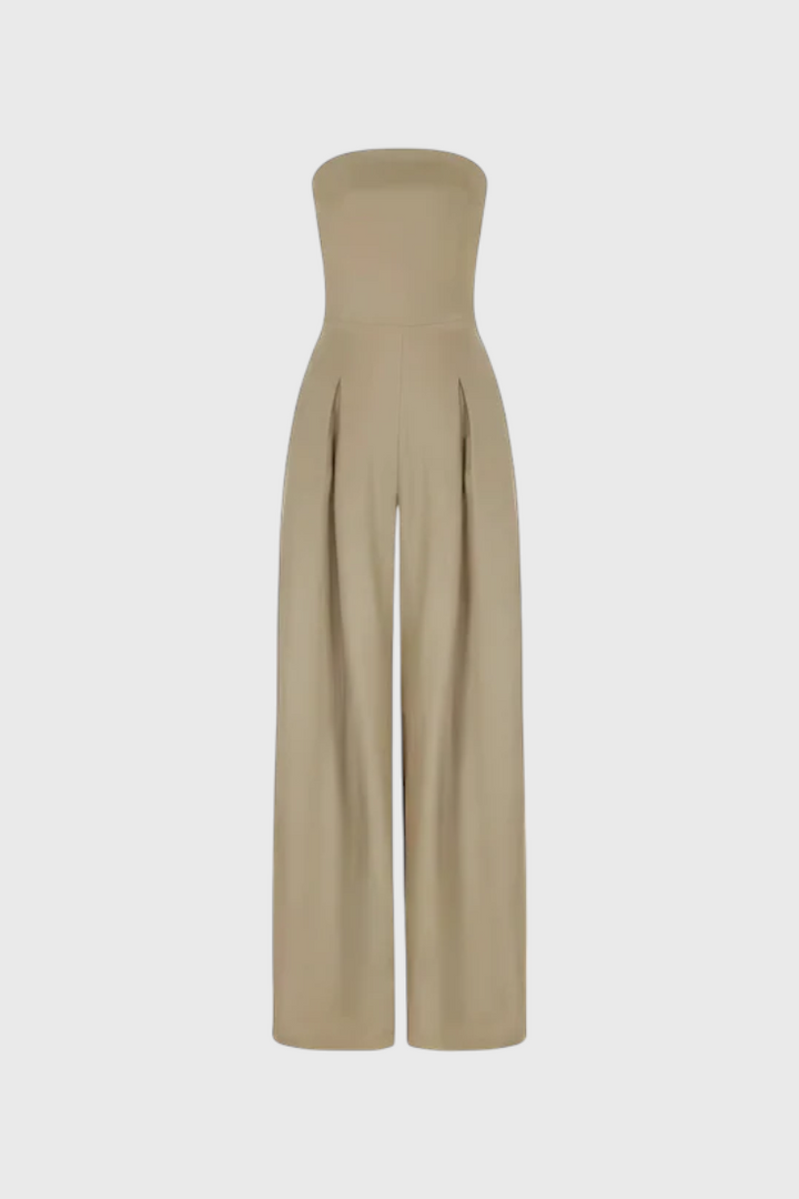 Structured Neckline Sleeveless Jumpsuit with Wide-Leg Pants by Llona