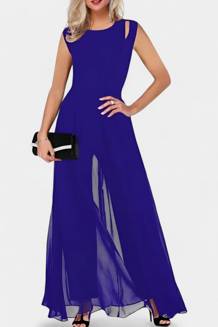 Nadia Open-Shoulder Fluid Chiffon Jumpsuit